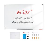 VEVOR Lavagna magnetica cancellabile a secco in vetro 120 x 80 cm, lavagna per promemoria da parete, con vassoio per pennarelli, gomma e 2 pennarelli, per ufficio scuola ristorante casa