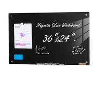 VEVOR Lavagna Magnetica Cancellabile a Secco in Vetro Nero 90 x 60 cm, Lavagna Promemoria da Parete Senza Cornice, con Vassoio Pennarelli, per Ufficio Scuola Ristorante Casa
