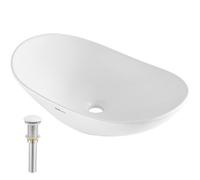 VEVOR Lavandino da Appoggio ovale, 60 x 36 cm per il Bagno, Lavabo da Appoggio in Ceramica Bianca Sopra il Piano, Stile Moderno, Luminoso ed Elegante, Lavandino per Bagno, Hotel, Toilette, Camper