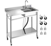 VEVOR Lavandino Mobile da Cucina 1000 x 500 x 1055 mm, Vasca Singola con Rubinetto e Ruote, Lavello da Cucina per Garage, Ristorante, Lavanderia, Lavabo da Esterno con Piano di Lavoro Sinistra