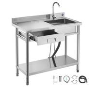 VEVOR Lavandino Mobile da Cucina 1000 x 500 x 940 mm, Vasca Singola con Rubinetto e Cassetto, Lavello da Cucina per Garage, Ristorante, Lavanderia, Lavabo da Esterno con Piano di Lavoro Sinistra