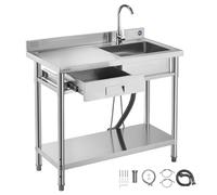 VEVOR Lavandino Mobile da Cucina 1000 x 500 x 940 mm, Vasca Singola con Rubinetto e Cassetto, Lavello da Cucina per Garage, Ristorante, Lavanderia, Lavabo da Esterno con Piano di Lavoro Sinistra