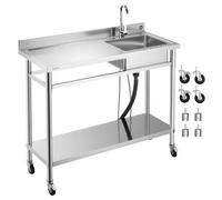 VEVOR Lavandino Mobile da Cucina 1200 x 500 x 1055 mm, Vasca Singola con Rubinetto e Ruote, Lavello da Cucina per Garage, Ristorante, Lavanderia, Lavabo da Esterno con Piano di Lavoro Sinistra