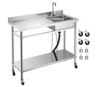 VEVOR Lavandino Mobile da Cucina 1200 x 500 x 1055 mm, Vasca Singola con Rubinetto e Ruote, Lavello da Cucina per Garage, Ristorante, Lavanderia, Lavabo da Esterno con Piano di Lavoro Sinistra