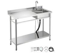 VEVOR Lavandino Mobile da Cucina 1200 x 500 x 940 mm, Vasca Singola con Rubinetto e Ripiano, Lavello da Cucina per Garage, Ristorante, Lavanderia, Lavabo da Esterno con Piano di Lavoro Sinistra