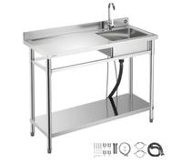VEVOR Lavandino Mobile da Cucina 1200 x 500 x 940 mm, Vasca Singola con Rubinetto e Ripiano, Lavello da Cucina per Garage, Ristorante, Lavanderia, Lavabo da Esterno con Piano di Lavoro Sinistra