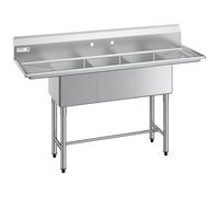 VEVOR Lavello a 3 Scomparti Rettangolare in Acciaio Inox 304 Lavello Autoportante a 3 Vasche Multiuso con 2 Scolapiatti e Paraschizzi Dimensioni Vasca 356 x 400 x 279 mm, per Ristorante Garage Cucina