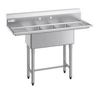 VEVOR Lavello a 3 Scomparti Rettangolare in Acciaio Inox 304 Lavello Autoportante a 3 Vasche Multiuso con 2 Scolapiatti e Paraschizzi Dimensioni Vasca 254 x 356 x 254 mm, per Esterno Garage Cucina