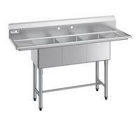 VEVOR Lavello a 3 Scomparti Rettangolare in Acciaio Inox 304 Lavello Autoportante a 3 Vasche Multiuso con 2 Scolapiatti e Paraschizzi Dimensioni Vasca 356 x 400 x 279 mm, per Ristorante Garage Cucina