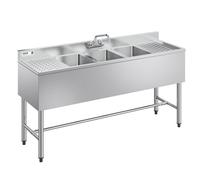 VEVOR Lavello a 3 Scomparti Rettangolare in Acciaio Inox Lavello da Cucina a 3 Vasche con 2 Scolapiatti Paraschizzi Rubinetto Freddo e Caldo, Dimensioni di Vasca 254 x 356 x 254 mm, per Ristorante Bar