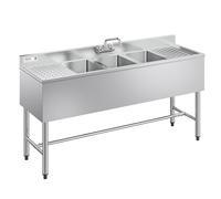 VEVOR Lavello a 3 Scomparti Rettangolare in Acciaio Inox Lavello da Cucina a 3 Vasche con 2 Scolapiatti Paraschizzi Rubinetto Freddo e Caldo, Dimensioni di Vasca 254 x 356 x 254 mm, per Ristorante Bar