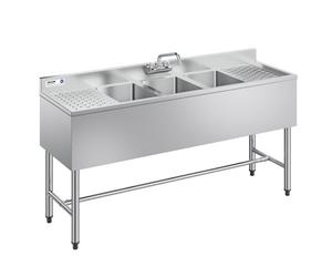 VEVOR Lavello a 3 Scomparti Rettangolare in Acciaio Inox Lavello da Cucina a 3 Vasche con 2 Scolapiatti Paraschizzi Rubinetto Freddo e Caldo, Dimensioni di Vasca 254 x 356 x 254 mm, per Ristorante Bar
