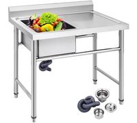 VEVOR Lavello Commerciale in Acciaio Inossidabile non Magnetico 100,33 x 60,96 x 95,25 Pollici, Lavandino della Cucina con Scompartimento Attrezzatura Completa del Lavandino di Preparazione di Utilità