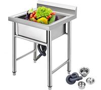 VEVOR Lavello Commerciale in Acciaio Inossidabile non Magnetico 36,5 x 24 x 23,5 Pollici, Lavandino della Cucina con Scompartimento, Attrezzatura Completa del Lavandino di Preparazione di Utilità