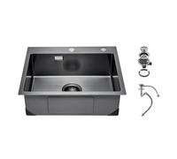 VEVOR Lavello da Cucina da 68 cm Lavello da Cucina in Acciaio Inossidabile 304 con Montaggio dall'Alto, Lavello Singolo da Incasso in Stile Country con Accessori, Lavello Domestico per Camper, Nero