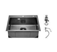 VEVOR Lavello da Cucina da 68 cm Lavello da Cucina in Acciaio Inossidabile 304 con Montaggio dall'Alto, Lavello Singolo da Incasso in Stile Country con Accessori, Lavello Domestico per Camper, Nero