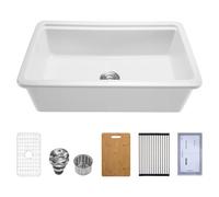 VEVOR Lavello da Cucina da Incasso Lavello Sottopiano in Argilla Refrattaria, Vasca Singola a Incasso per Cucina Dimensioni Esterne 835x485x254 mm Colore Bianco, Kit con Accessori