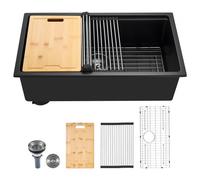 VEVOR Lavello da Cucina in Granito 762 x 457 x 230 mm per Montaggio ad Appoggio, Lavello da Cucina da Incasso in Stile Rurale con Accessori, per Camper, Cucine di Preparazione, Bar, Nero