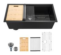 VEVOR Lavello da Cucina in Granito 838 x 482 x 254 mm per Montaggio a Superficie, Lavello da Cucina da Incasso in Stile Rurale con Accessori, per Camper, Cucine di Preparazione, Bar, Nero