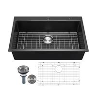VEVOR Lavello da Cucina in Granito 838 x 559 x 222 mm per Montaggio a Superficie, Lavello da Cucina da Incasso in Stile Rurale con Accessori, per Camper, Cucine di Preparazione, Bar, Nero