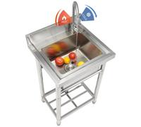 VEVOR Lavello multiuso in acciaio inossidabile, 1 scomparto, piccolo lavello autoportante, include rubinetto e gambe, 40,6 x 33 x 22,1 cm, lavello singolo commerciale per garage, ristorante, cucina,