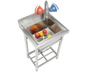 VEVOR Lavello multiuso in acciaio inox, lavello con rubinetto e gambe, lavelli commerciali a vasca singola 16 x 13 x 8,7 pollici per garage, ristorante, cucina, lavanderia