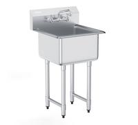 VEVOR Lavello per Preparazione Cucina Commerciale in Acciaio Inossidabile, Lavello Piccolo da Appoggio con Rubinetto, Lavello Commerciale a Vasca Singola Carico 104 kg, Lavello per Garage Ristorante