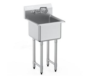 VEVOR Lavello per preparazione e utilità in acciaio inossidabile, lavello piccolo da appoggio a 1 scomparto con rubinetto e gambe, lavello commerciale a vasca singola da 45,72x104,14 cm garage, ristor