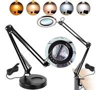 VEVOR Lente d'Ingrandimento da Scrivania con Luce a 5 Colori 64 LED, Base Robusta con Lente in Vetro 5X, Lampada da Scrivania per Lavoro di Precisione