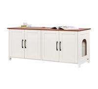 VEVOR Copertura per Lettiera per 2 Gatti, Copri Toilette per Gatti con Camere Doppie, Armadietto in Legno per Nascondere Lettiere per 2 Gatti, Mobiletto da Soggiorno 1,19 x 0,46 x 0,5 m, Bianco