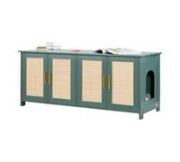 VEVOR Lettiera per Gatti Multi-Gatto, Mobiletto Nascosto da 1200 mm con 4 Ante in Rattan e 2 Ingressi, Mobile da Lettiera in Legno per Gatti, Adatto alla Maggior Parte delle Lettiere, Verde
