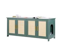 VEVOR Lettiera per Gatti Multi-Gatto, Mobiletto Nascosto da 1200 mm con 4 Ante in Rattan e 2 Ingressi, Mobile da Lettiera in Legno per Gatti, Adatto alla Maggior Parte delle Lettiere, Verde