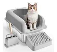 VEVOR Lettiera per Gatti, Profondità di 152,4 mm Toilette per Gatti, XL in Acciaio Inox per Gatti con Paletta, Ampia Pedana Filtrante, Lati Alti, Inodore, per Gatti di Grandi Dimensioni, Grigio Chiaro