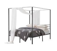 VEVOR Letto a Baldacchino Matrimoniale, Letto in Metallo con Testiera Minimalista e Design a Baldacchino, Robusto Supporto a Doghe in Acciaio Quadrate, Non Necessita di Materasso a Molle, Nero
