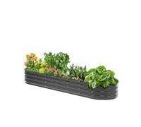 VEVOR Letto da Giardino Rialzato in Metallo, Fioriera Zincata per Esterni, con Fondo Aperto, Letto Rialzato Ovale per Giardinaggio di Verdure, Fiori, Piante Grasse, Grigio Scuro 2390 x 600 x 270 mm