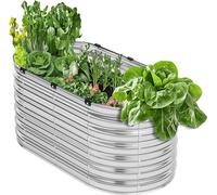 VEVOR Letto da Giardino Rialzato in Metallo, Fioriera Zincata per Esterni, con Fondo Aperto, Letto Rialzato Ovale per Giardinaggio di Verdure, Fiori, Piante Grasse, Argento Scuro 2400 x 600 x 560 mm