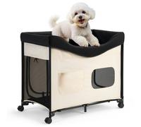 VEVOR Letto Rialzato per Cani Gatti Animali Domestici Cuccia Pieghevole in Tessuto Oxford 600D e Velluto Olandese, Letto Rialzato per Cani con Ruote e Tasche Laterali, Taglia XL, Beige