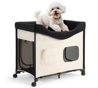 VEVOR Letto Rialzato per Cani Gatti Animali Domestici Cuccia Pieghevole in Tessuto Oxford 600D e Velluto Olandese, Letto Rialzato per Cani Carico max. 45kg con Ruote Tasche Laterali, Taglia L, Beige