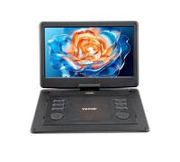 VEVOR Lettore DVD Portatile con Schermo Girevole 396 mm, Lettore DVD da Viaggio con Altoparlante Doppio, Supporto Sincronizzazione TV/USB/Scheda SD/CD/DVD, Caricabatteria da Auto