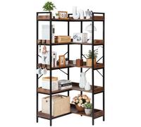 VEVOR Libreria Angolare a 5 Ripiani, Scaffale ad Angolo con 4 Ganci, Libreria a L con Struttura in Metallo e Ripiani in Legno, Scaffale Espositivo Reversibile per Camera da Letto, Soggiorno, Ufficio