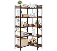 VEVOR Libreria Angolare a 5 Ripiani, Scaffale ad Angolo con 4 Ganci, Libreria a L con Struttura in Metallo e Ripiani in Legno, Scaffale Espositivo Reversibile per Camera da Letto, Soggiorno, Ufficio