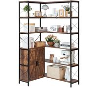 VEVOR Libreria Angolare a 6 Ripiani, Scaffale ad Angolo con Ante, Grande Libreria a L con Struttura in Metallo e Ripiani Regolabili, Scaffale Espositivo Reversibile per Casa e Ufficio