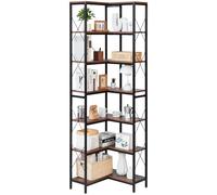 VEVOR Libreria Angolare a 7 Ripiani, Scaffale ad Angolo Alta, Grande Libreria a L con Struttura in Metallo e Ripiani in Legno, Scaffale Espositivo Reversibile per Camera da Letto, Soggiorno, Ufficio