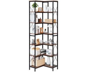 VEVOR Libreria Angolare a 7 Ripiani, Scaffale ad Angolo Alta, Grande Libreria a L con Struttura in Metallo e Ripiani in Legno, Scaffale Espositivo Reversibile per Camera da Letto, Soggiorno, Ufficio