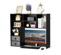 VEVOR Libreria da Scrivania, Organizer per Scrivania a 3 Ripiani, 94 x 25,4 x 79,2 cm Scaffale per Ufficio in Legno, Libreria da Scrivania con Due Cassetti in Tessuto, per Ufficio, Dormitorio, Nero