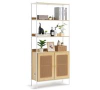 VEVOR Scaffale per Libreria in Rattan con Ripiano Rettangolare a 2 Ante Naturale