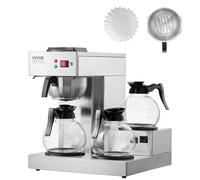 VEVOR Macchina da Caffè Commerciale 3 Piastra Scaldavivande, Macchina da Caffè 3 Caraffe in Vetro Accessori Inclusi, Caffettiera a Filtro Commerciale in Acciaio Inox per Ristorante, Ufficio, Bar