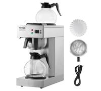 VEVOR Macchina per Caffè Americano Commerciale Produttività 12 Tazze ca., Macchina per Caffè con 2 Caraffe in Vetro 2 Piastre Riscaldanti, Macchina per Caffè in Acciaio Inox per Ristorante, Ufficio