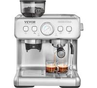 VEVOR Macchina per Caffè Espresso con Macinacaffè, Macchina per Caffè Espresso Semiautomatica da 15 Bar con Montalatte, Serbatoio dell'Acqua Estraibile e Manometro