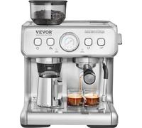 VEVOR Macchina per Caffè Espresso con Macinacaffè, Macchina per Caffè Espresso Semiautomatica da 15 Bar con Montalatte, Serbatoio dell'Acqua Estraibile e Manometro